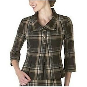 Isaac Mizrahi for Target Plaid Tan Brown Fitted Pleated Blazer Jacket Size 6